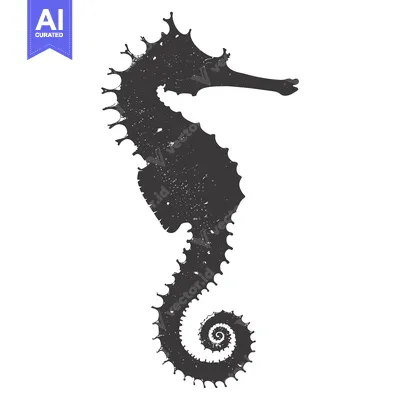 Aset desain premium: Distressed Black Silhouette of a Seahorse