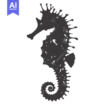 Aset desain premium: Black and White Silhouette of a Seahorse with a Detailed Texture