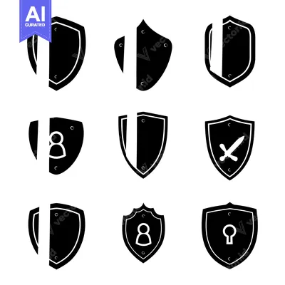 Popular premium asset: Collection of Nine Black and White Shield Icons with Different Symbols