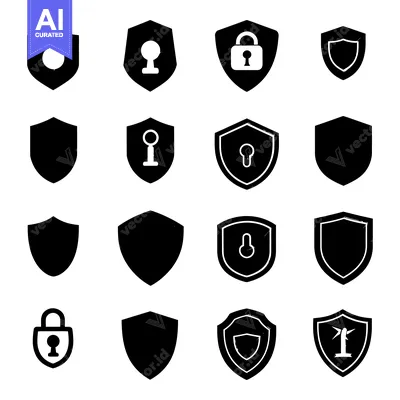 Popular premium asset: Set of Black and White Shield Icons with Security Elements