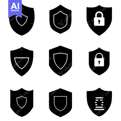Aset premium populer: Set of Nine Black and White Shield Icons with Security Symbols