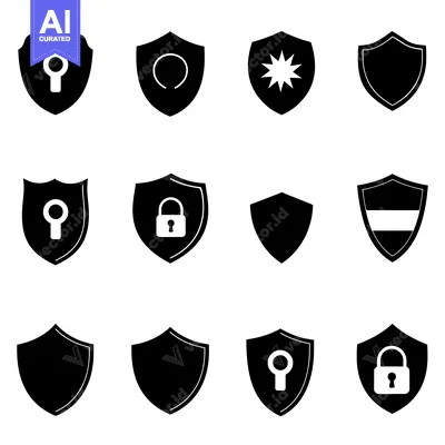 Premium design asset: Collection of Black and White Security Shield Icons