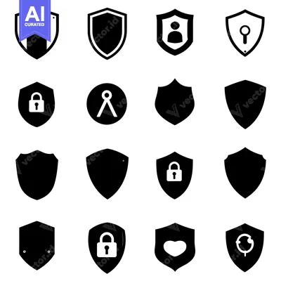 Aset desain premium: Set of Shield Icons with Different Symbols for Protection and Security