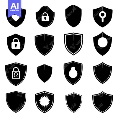 Aset premium populer: Set of Sixteen Black and White Shield Icons