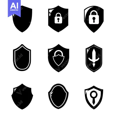 Aset premium populer: Set of Nine Black Shield Icons with Various Security Symbols
