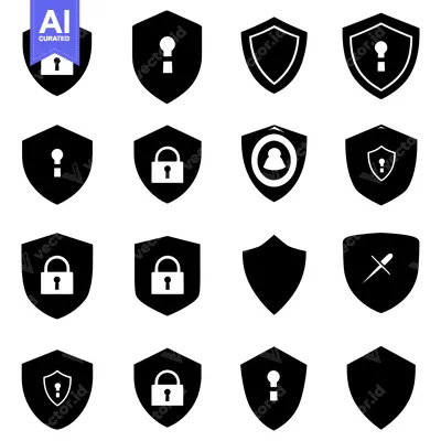 Popular premium asset: A Set of Black and White Shield Icons Featuring Security and Protectio