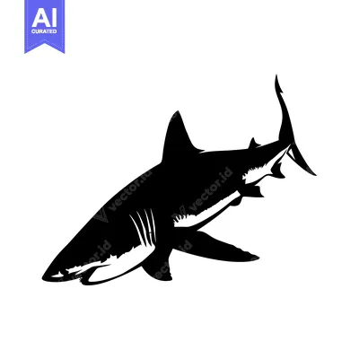 Aset desain premium: Black and White Silhouette of a Shark with its Mouth Open