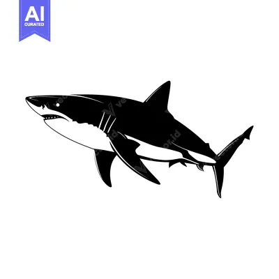 Premium design asset: Black and White Silhouette of a Great White Shark Swimming