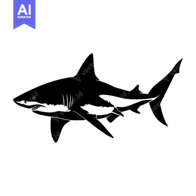 Aset desain premium: Black and White Silhouette of a Great White Shark Swimming