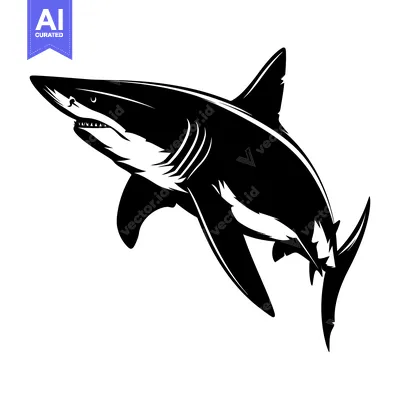 Aset premium populer: Black and White Silhouette of a Shark with Sharp Teeth