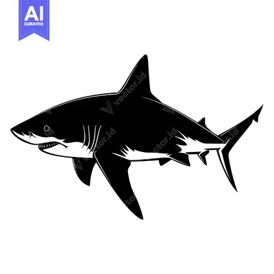 Aset premium populer: Black and White Silhouette of a Great White Shark