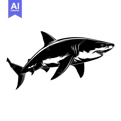 Premium design asset: A Black and White Illustration of a Shark with Open Mouth