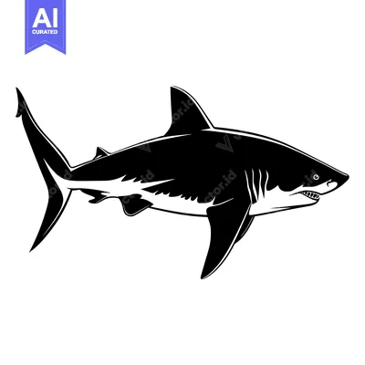 Premium design asset: Black and White Silhouette of a Great White Shark