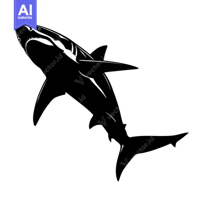 Popular premium asset: Black and White Silhouette of a Shark Swimming Upwards