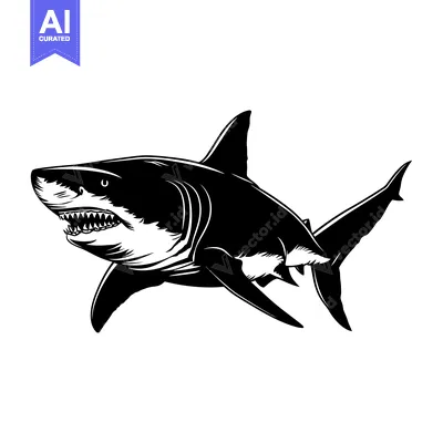 Aset premium populer: Black and White Illustration of a Great White Shark