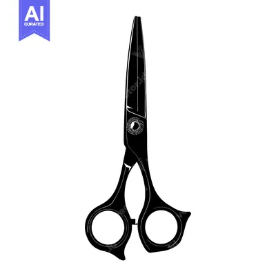 Aset desain premium: Black silhouette of a pair of professional hairdressing scissors