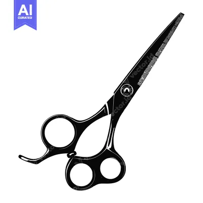 Aset desain premium: A pair of black professional hairdressing shears with a serrated blade