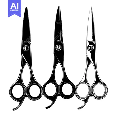 Aset desain premium: Three Black And White Scissors In A Row