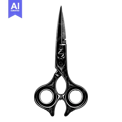 Premium design asset: Ornate Black and White Scissors with Floral Design