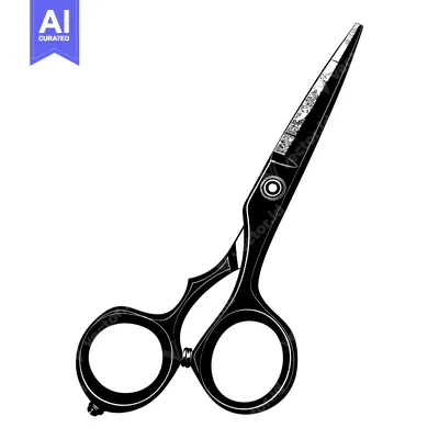 Aset desain premium: Black and White Illustration of a Pair of Scissors