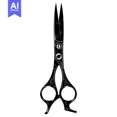 Aset desain premium: Black and White Illustration of a Pair of Ornate Scissors