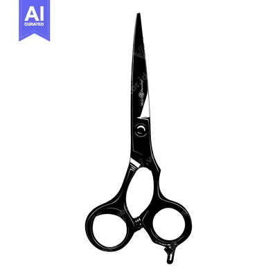 Aset desain premium: Black Professional Hairdressing Scissors with a Silver Logo