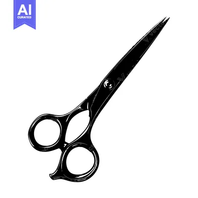Aset desain premium: Black and White Line Art Illustration of a Pair of Scissors