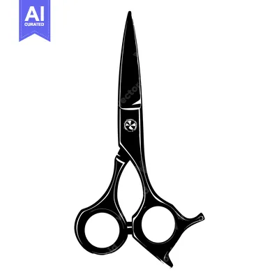 Aset desain premium: Black and white illustration of professional barber scissors