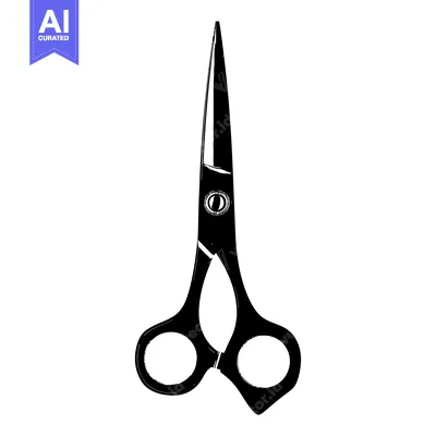 Aset desain premium: Black and White Silhouette of Scissors with Circular Handles