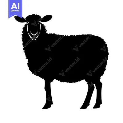 Aset premium populer: Black Silhouette of a Sheep Standing on a White Background