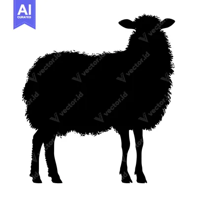 Premium design asset: Black and White Silhouette of a Sheep Standing