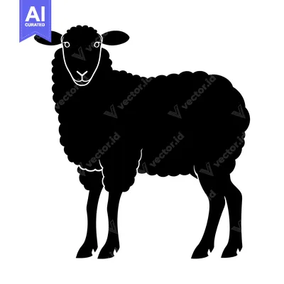 Aset premium populer: Black Sheep Silhouette Standing with a Woolly Coat