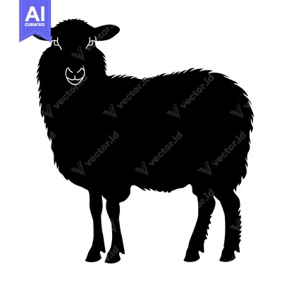 Aset desain premium: Black and White Silhouette of a Sheep Standing