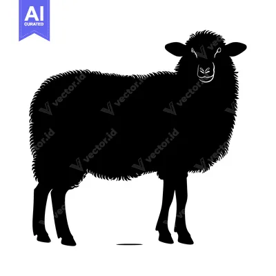 Black and White Silhouette of a Sheep Standing