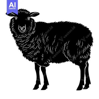 Aset premium populer: Black and White Silhouette of a Sheep Standing