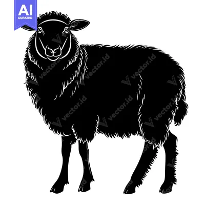 Aset premium populer: Black and White Silhouette of a Sheep Standing