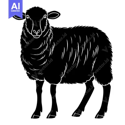 Popular premium asset: Black and White Silhouette of a Sheep Standing