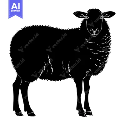 Aset desain premium: Black and White Silhouette of a Sheep Standing
