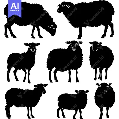 Aset premium populer: Seven Black Sheep Silhouettes in Various Poses