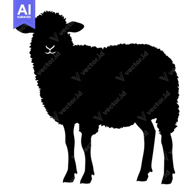 Aset desain premium: Black and White Silhouette of a Sheep