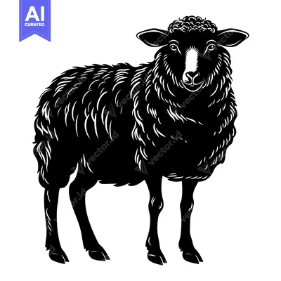 Premium design asset: Black and White Silhouette of a Sheep Standing on a White Background