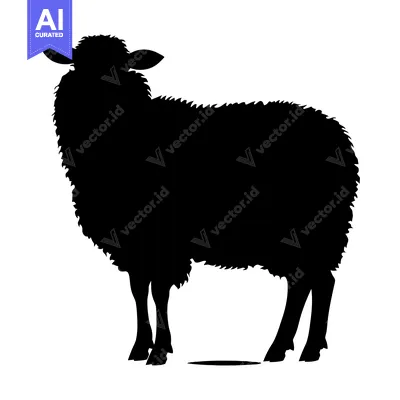 Black Silhouette of a Sheep Standing on White Background
