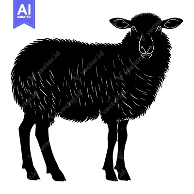 Black and White Silhouette of a Sheep Standing