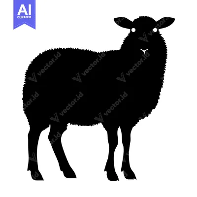 Aset premium populer: Black Silhouette of a Sheep Standing on White Background