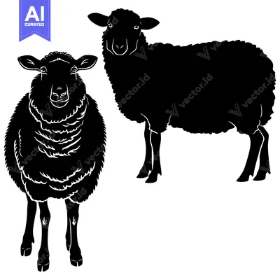 Aset premium populer: Black and White Silhouettes of Two Sheep