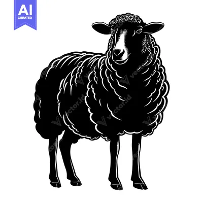 Aset premium populer: Black and White Silhouette of a Sheep Standing on a White Background
