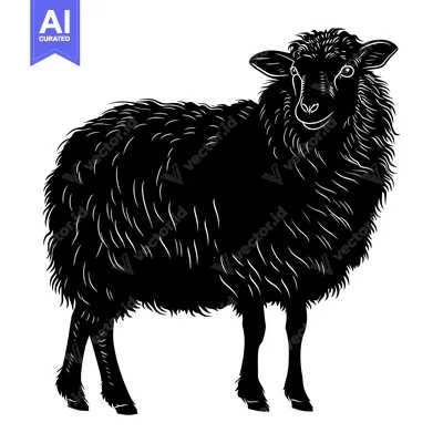 Aset premium populer: Black and White Silhouette of a Sheep with Fur Detail