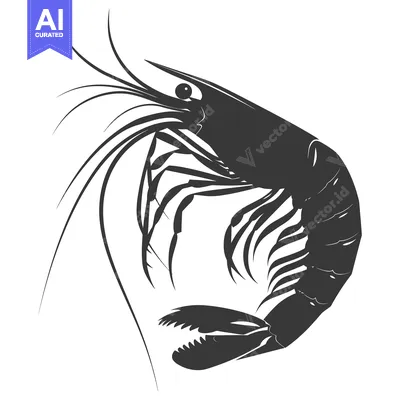 Premium design asset: Black and White Silhouette of a Shrimp with its Tail Curved
