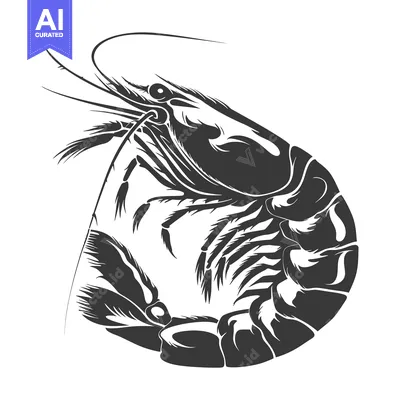Aset desain premium: Black and White Silhouette of a Shrimp