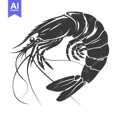 Aset desain premium: Black and White Silhouette of a Shrimp